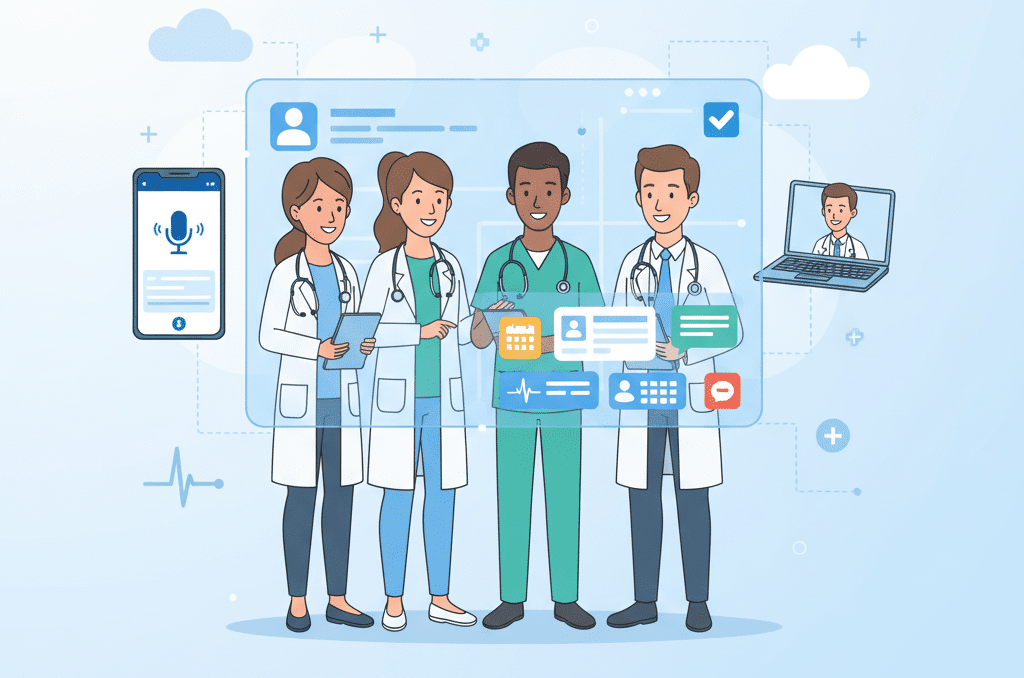 VoiceboxMD medical dictation app syncing between iPhone mobile and desktop computer