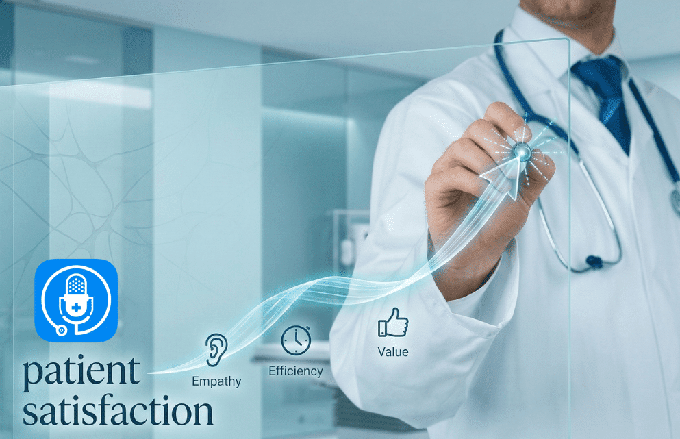 VoiceboxMD medical charting software interface showing real-time dictation into an EHR on desktop and mobile devices